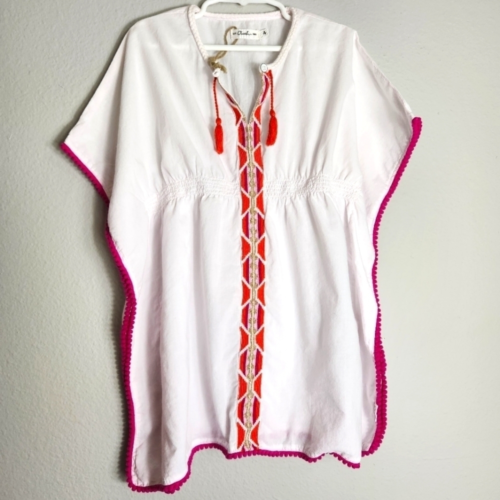Ouch Australia Girls Embroidered Cotton Lawn Bobble Trim Kaftan-Size 4
